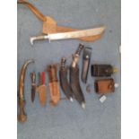 Kookari knives, throwing knives, a Mexican decorative knife and others, together with two vintage