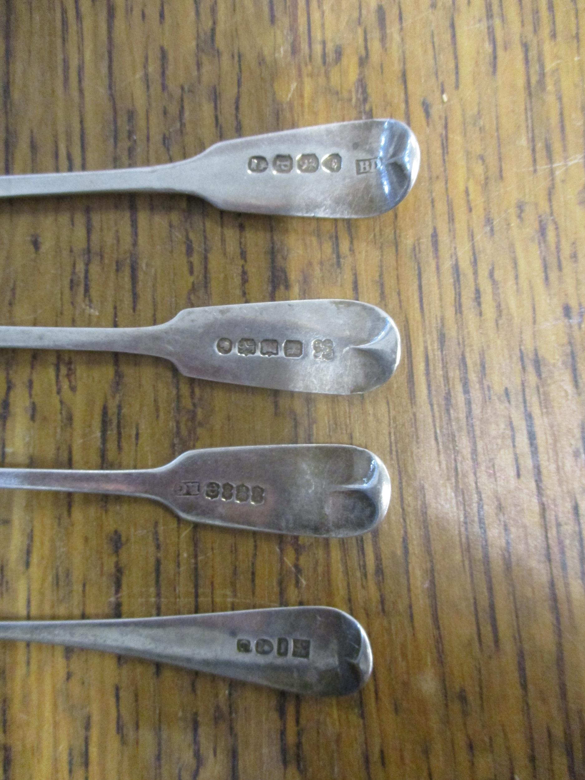 Three Georgian and one Victorian silver mustard spoons, various makers and dates, total weight, 53. - Image 3 of 3