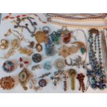 Costume jewellery to include silver items, a silver and white stone ring, vintage necklaces and
