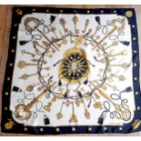 Hermes-A vintage Cathy Latham-Audibert 'Les Clefs' silk scarf depicting an eighteenth-century navy