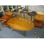 Mixed furniture to include three Italian bar stools, mahogany oval coffee table and three two tier