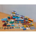 A Corgi Major articulated horse box, a Corgi Cars car transporter, a Dinky Thunderbird A/F, a