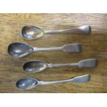 Three Georgian and one Victorian silver mustard spoons, various makers and dates, total weight, 53.