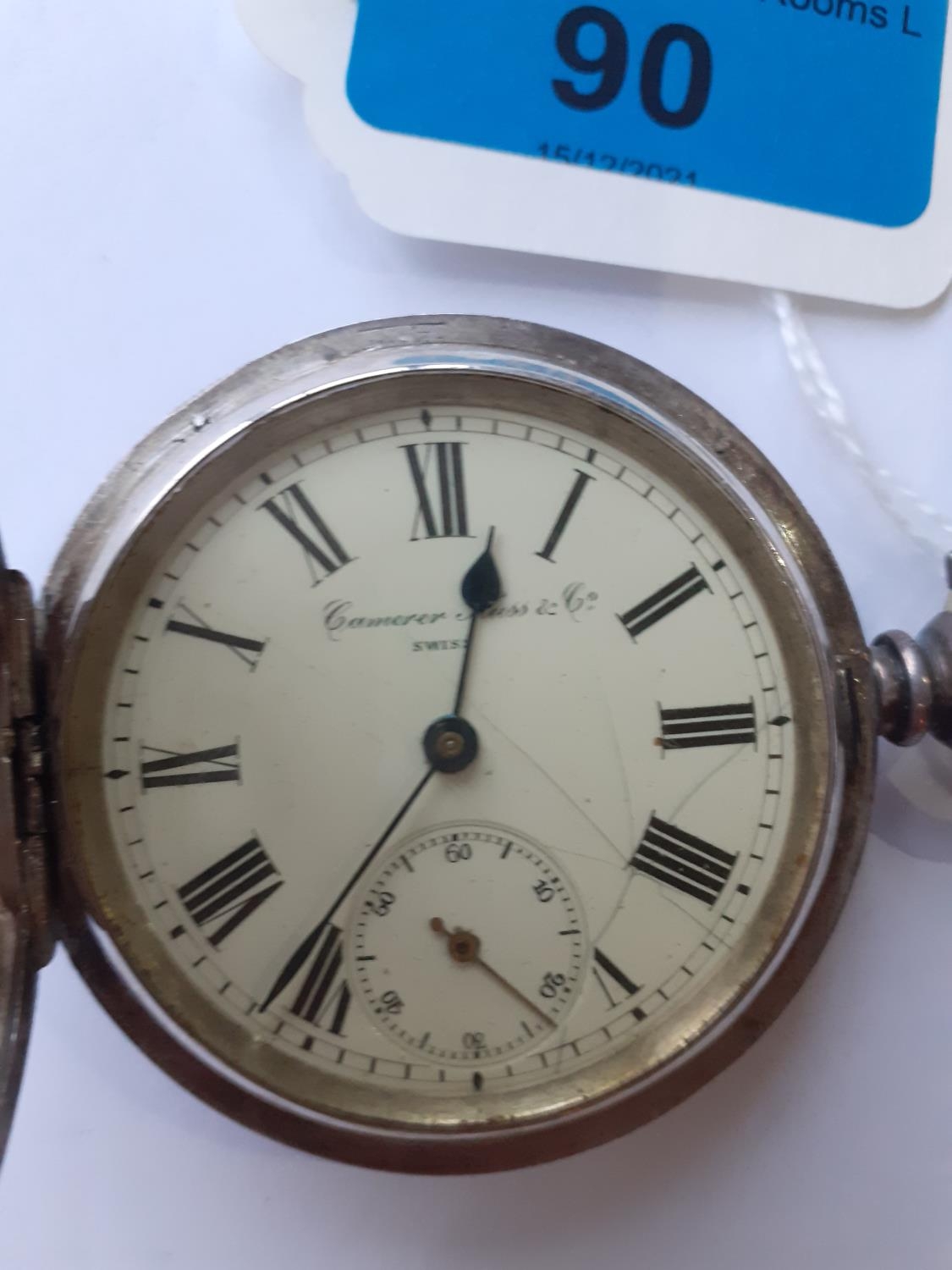 A Camerer Kuss & Co silver pocket watch, Swiss made, having an cream coloured dial with the - Image 2 of 5