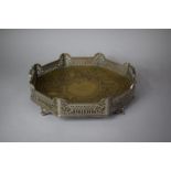 A Silver Plated Two Handled Octagonal Drinks Tray with Pierced Gallery Set on Four Short Scrolled