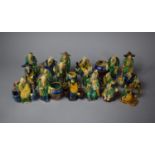 A Collection of Various Small Sanci Glazed Mud Men, 19 in Total