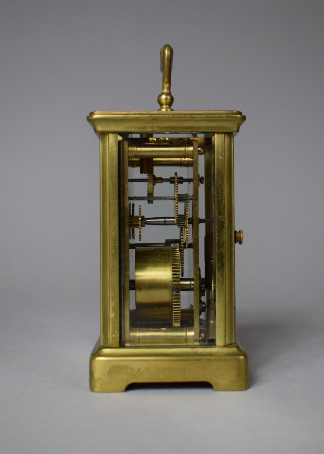 A Brass Carriage Clock with Enamelled Face and Roman Numerals, 11cm high (without handle), Running - Image 2 of 3