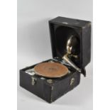 A Cased Portable Decca Junior Table Top Gramophone with "Salon" Sound Box Swiss Made Arm, Complete