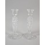 A Pair of Victorian Crystal Candlesticks, 21cm High