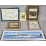 A Collection of Various Prints on a Topic of Golf to Include Framed Map of the Old Course St