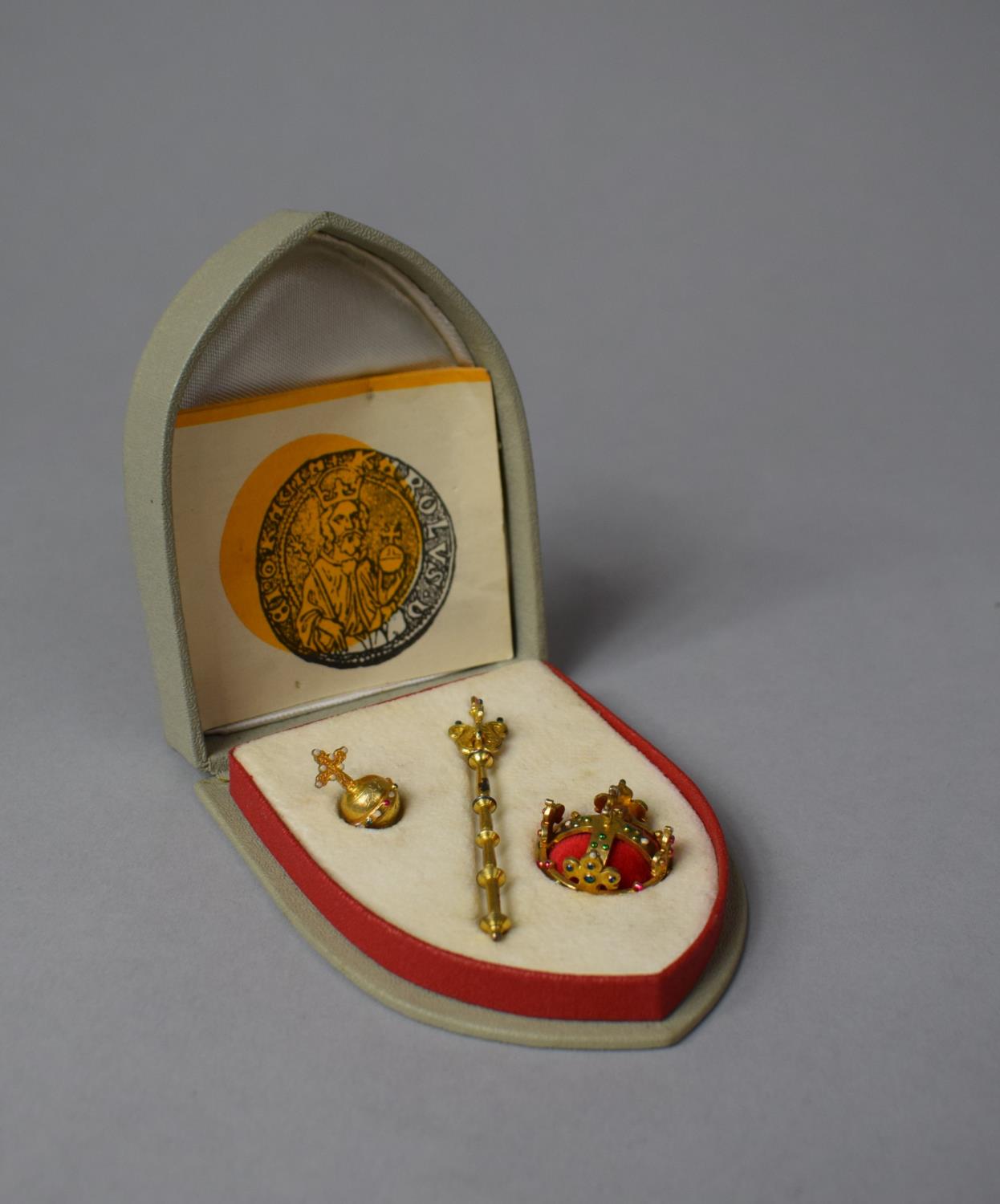 A Boxed Silver Replica of the Crown Jewels of Czechoslovakia by Soluna, c.1960