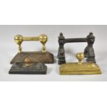 Two Fire Dogs the One Example with Polished Brass Globular Linked Stupports Set on Cast Iron Base