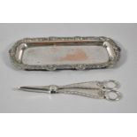 A Rectangular Sheffield Plated Snuffer Tray Together with a Pair of Snuffer Scissors, Tray 23x10.5cm