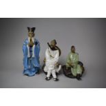 A Collection of Three Glazed Chinese Mud Men, Tallest 33cm High