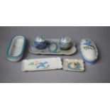 A Collection of Early/Mid 20th Century Ladies Dressing Table Ceramic Pots with Blue Bow otif