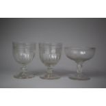 Three 19th Century Glasses to Include Two Ales with Ribbed Bowl and Having Cut Flattened Knop on