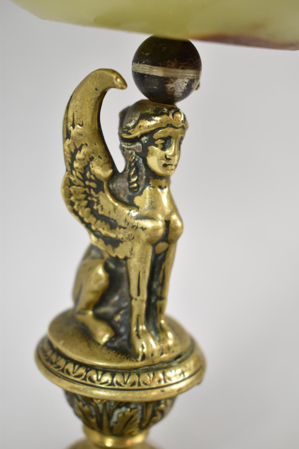 A French Second Empire Style Brass and Turned Onyx Centre Bowl with Sphinx Support and Corinthian - Image 2 of 2