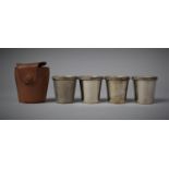 A Ogden of London Leather Cased Set of Four Cross Spirit/Toddy Cups, 7cm high Total, Cups 4.5cm High