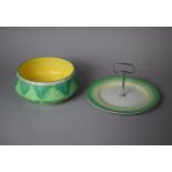 A Shelley Cake Plate and a Bowl with Green Hand Painted Green Bamboo Stylised Decoration and