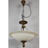 A Bronzed Ceiling Light Fitting with Acorn Finial and having Mottled Glass Shade