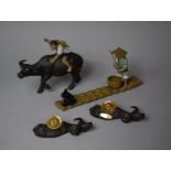 A Collection of Various Mud Men Figures to Include Mounted Boy on Water Buffalo, Fisherman on Bamboo