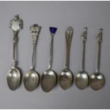 A Collection of Various Silver Souvenir Spoons and Two Silver Coffee Spoons with Cat Finials