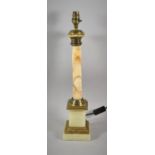 A Gilt Brass Mounted Alabaster Column Table Lamp on Stepped Square Base, 54cm High