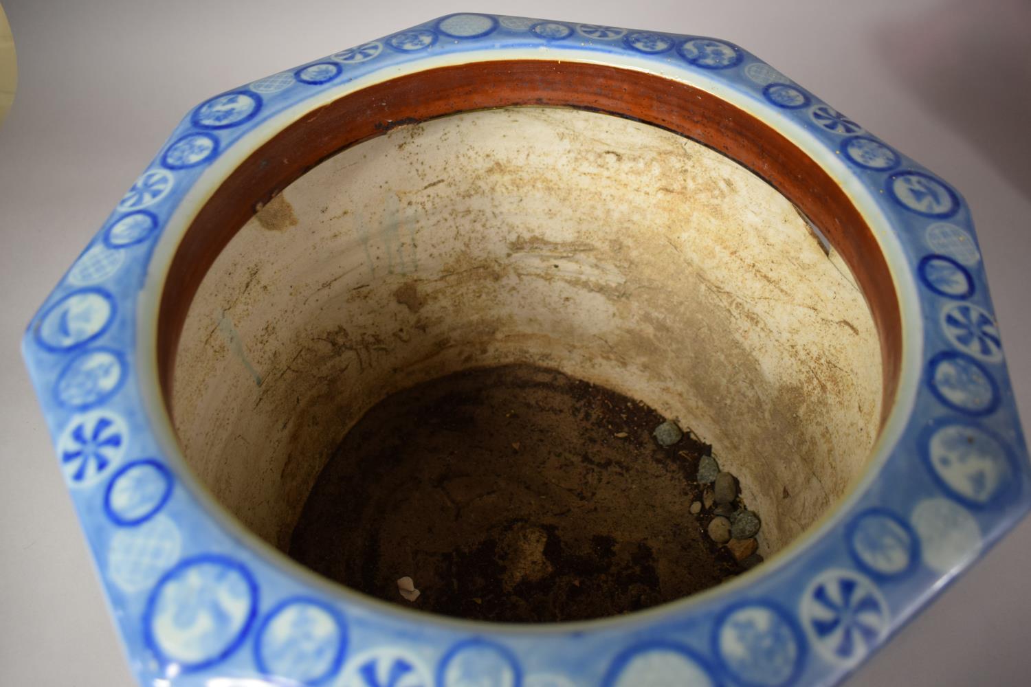 A Large Rectangular Blue and White Oriental Planter with Red Seal Mark to Side Panel, Crack and Loss - Image 6 of 7