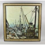 A Cushion Framed Oil on Board, Harbour Scene, 20th Century, Featuring Reverse Example Signed and