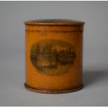 A Mauchline Ware Cylindrical Lidded Box with Transfer Decoration for Hurstmonceaux Castle, Hastings,