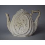 A 19th Century Parian Ware Teapot with Moulded Decoration Depicting Story Scenes, Finial AF