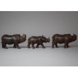 A Collection of Three African Carved Wooden Rhinos of Various Sizes, Tallest 8.5cm High
