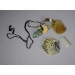 A Collection of Six Jade and Greenstone Pendants, Vaser of Flowers, Elder, Bamboo and Blossom Etc,