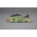 A Yellow Metal Mounted Jade Pendant in the Form of a Carp, 5cms Long