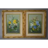 A Pair of Gilt Framed Oils on Canvas, Floral Bouquets, Signed Marianne, 19x25cms, 20th Century