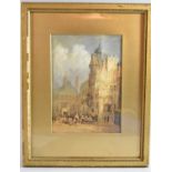 A Gilt Framed Watercolour on Paper, The Town Square, Signed Ward, 25.5cmsx18cms