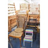 A Collection of Various Cane Seated Furniture to include Steamer Chair, Penny Seated Bentwood