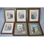 A Collection of Four French Fashion Engravings Together with Two Oak Framed Chromolithographs of