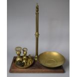 A Late 19th Century Incomplete Brass Balance Scale on Wooden Plinth, (Missing Beam), Together with