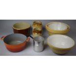 A Collection of Various Kitchenalia to include Glazed Bowls, Jars, Enamelled Pan Etc