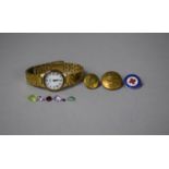 A Ladies Rotary Wrist Watch and a Collection of Small Gemstones, Two Military Buttons and a Red