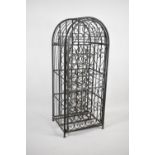 A Wrought Iron 24 Bottle Wine Rack with Glass Storage Shelf and Hangers to Top, with Lockable Hinged