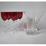 A Collection of Glassware to Include Red Wine Glasses Retailed by Laura Ashley, Glass Centre Bowl