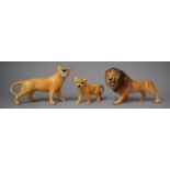 A Beswick Lion Family to Comprise Lion, Lioness and Cub