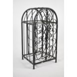 A Small Wrought Iron Eight Bottle Wine Rack in Locking Cage, 67cms Tall x30cms Wide