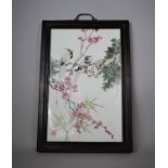 A Chinese Republic Porcelain Plaque with Hand Painted Decoration Depicting Birds In Tree with Seal
