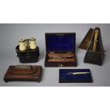 A Collection of Curios to Include Mahogany Cased Fitted Box Containing Architects Drawing Implement,