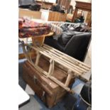 A Vintage Metal Trunk together with a Vintage Sleigh, (Had Worm)