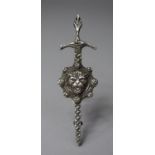 A Silver Brooch with Silver Sword and Lion Head, 8cms Wide