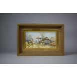 A Continental Gilt Framed Oil on Board of Farm House, Signed, 32cms Wide